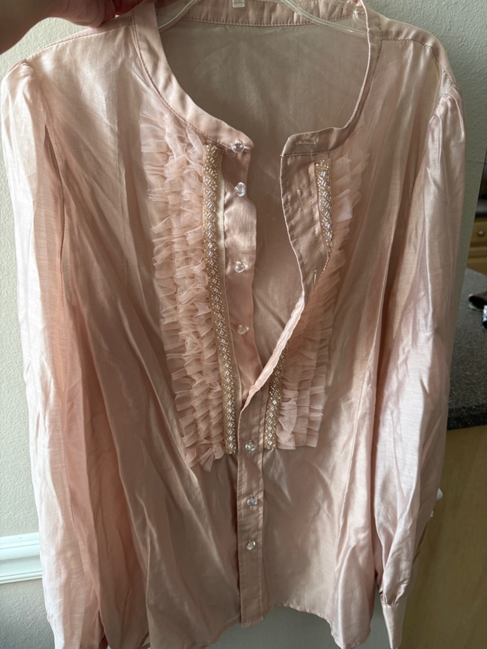 Anetta Pale Pink Ruffled Front Blouse - Picture 5 of 8